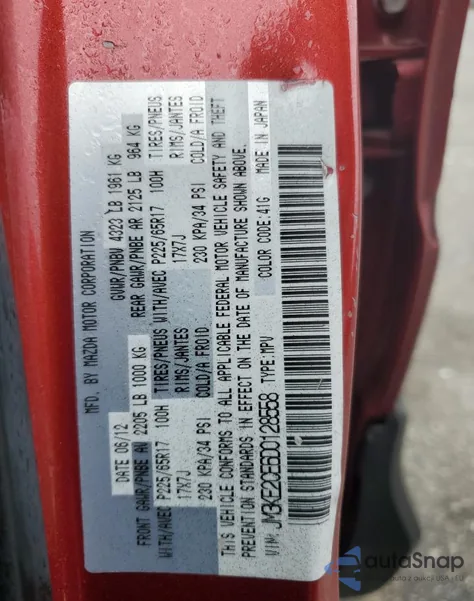 2013 Mazda Cx-5 Touring from USA, damaged, VIN JM3KE2CE6D0128558